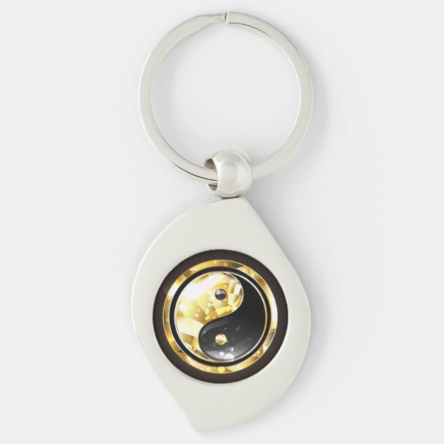 Gold Yin Yang on black Key Ring (Front)