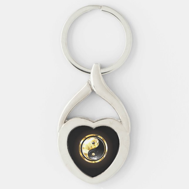 Gold Yin Yang on black Key Ring (Front)