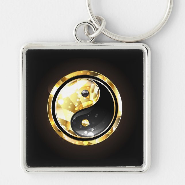 Gold Yin Yang on black Key Ring (Front)