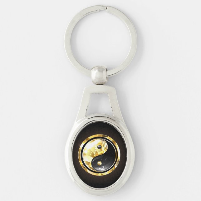 Gold Yin Yang on black Key Ring (Front)