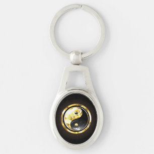 Gold Yin Yang on black Key Ring