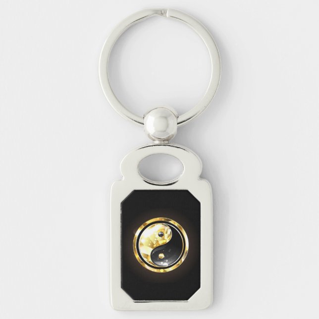 Gold Yin Yang on black Key Ring (Front)