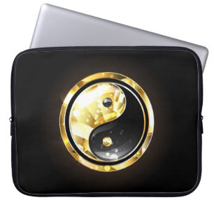 Gold Yin Yang on black Laptop Sleeve