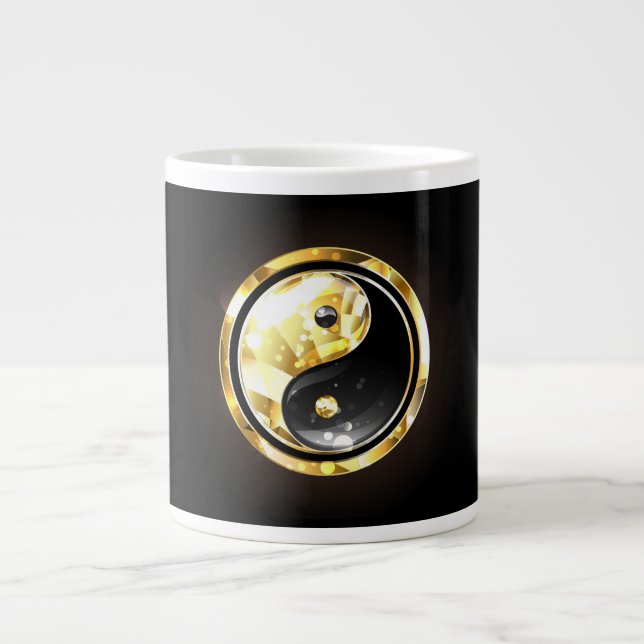 Gold Yin Yang on black Large Coffee Mug (Front)