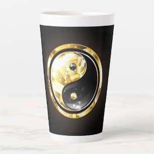 Gold Yin Yang on black Latte Mug
