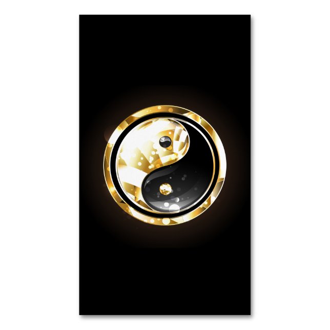 Gold Yin Yang on black Magnetic Business Card (Front Vertical)