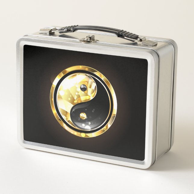 Gold Yin Yang on black Metal Lunch Box (Front)