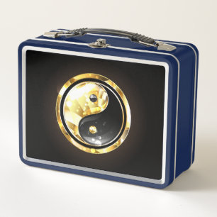 Gold Yin Yang on black Metal Lunch Box