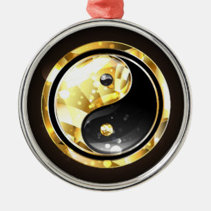 Gold Yin Yang on black Metal Ornament