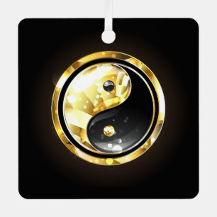 Gold Yin Yang on black Metal Tree Decoration