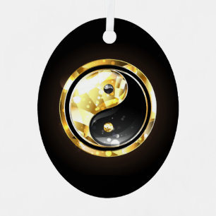 Gold Yin Yang on black Metal Tree Decoration