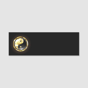 Gold Yin Yang on black Name Tag