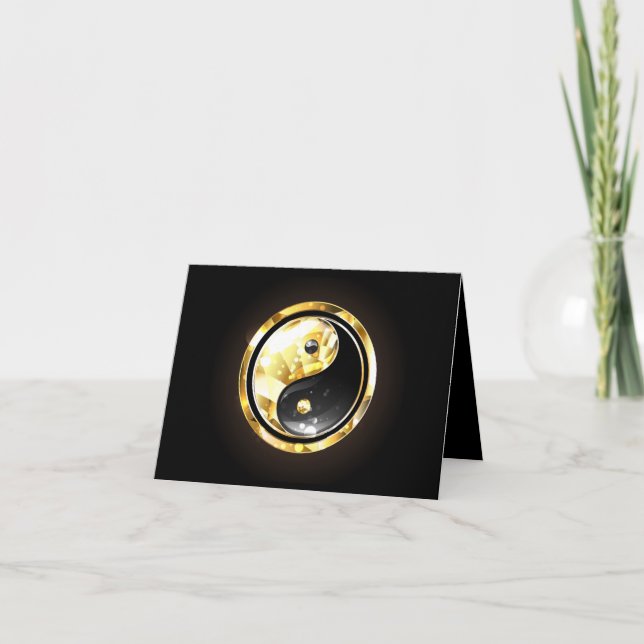 Gold Yin Yang on black Note Card (Front)