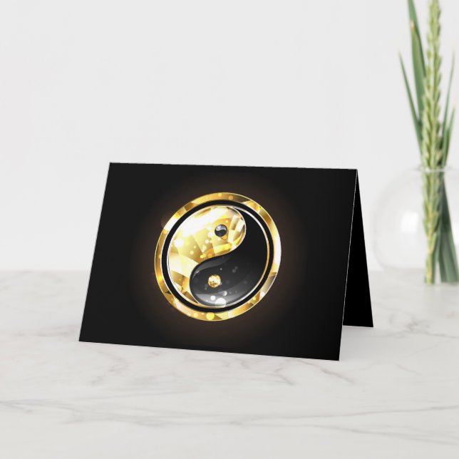 Gold Yin Yang on black Note Card (Front)