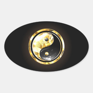 Gold Yin Yang on black Oval Sticker