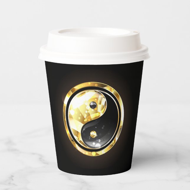 Gold Yin Yang on black Paper Cups (Front)