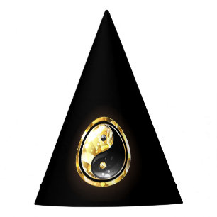 Gold Yin Yang on black Party Hat
