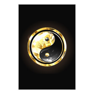 Gold Yin Yang on black Photo Print