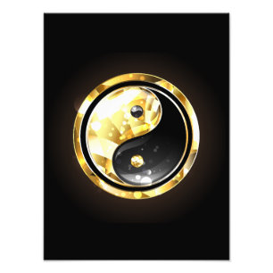 Gold Yin Yang on black Photo Print
