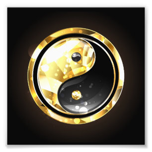 Gold Yin Yang on black Photo Print