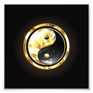 Gold Yin Yang on black Photo Print