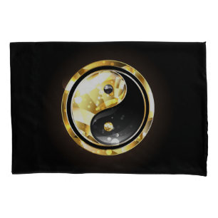 Gold Yin Yang on black Pillowcase