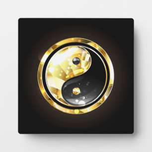 Gold Yin Yang on black Plaque