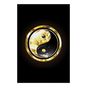 Gold Yin Yang on black Poster
