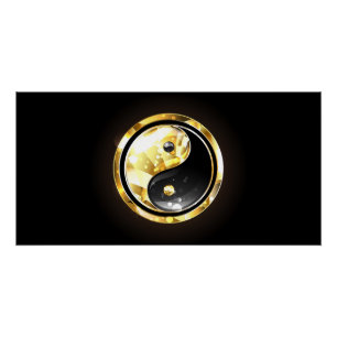 Gold Yin Yang on black Poster