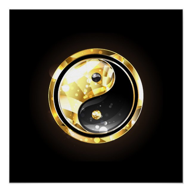 Gold Yin Yang on black Poster (Front)