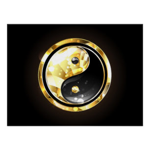 Gold Yin Yang on black Poster