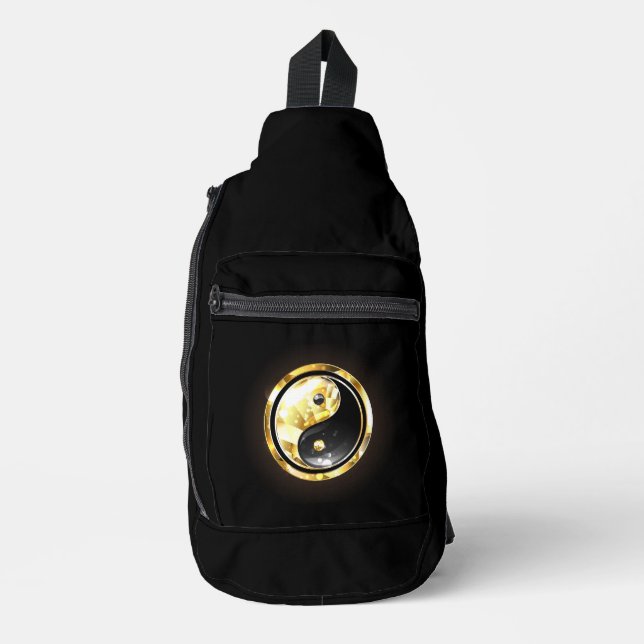 Gold Yin Yang on black Sling Bag (Front)