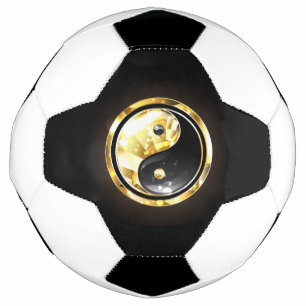 Gold Yin Yang on black Soccer Ball