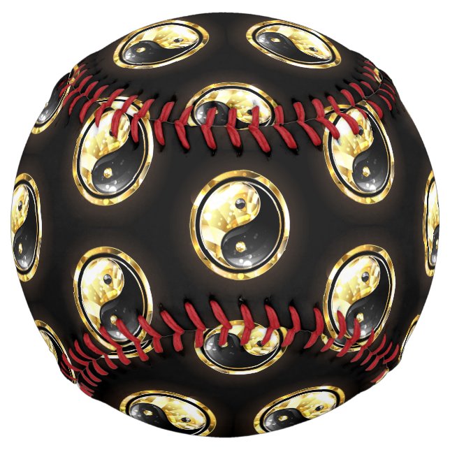 Gold Yin Yang on black Softball (Front)