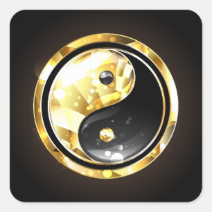 Gold Yin Yang on black Square Sticker