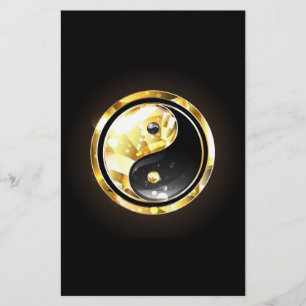 Gold Yin Yang on black Stationery
