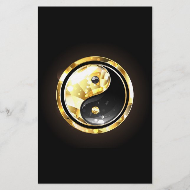 Gold Yin Yang on black Stationery (Front)