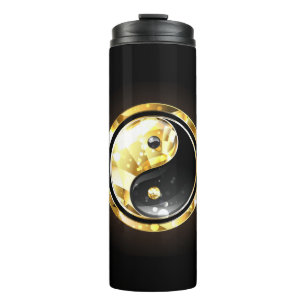 Gold Yin Yang on black Thermal Tumbler