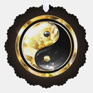 Gold Yin Yang on black Tree Decoration Card