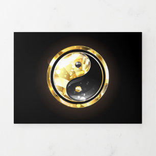 Gold Yin Yang on black Tri-Fold Invitation