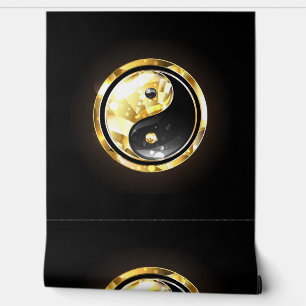 Gold Yin Yang on black Wallpaper