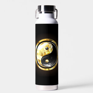Gold Yin Yang on black Water Bottle