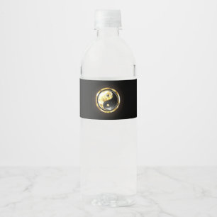 Gold Yin Yang on black Water Bottle Label