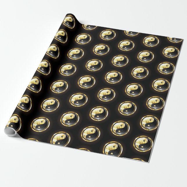 Gold Yin Yang on black Wrapping Paper (Unrolled)