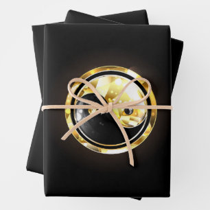 Gold Yin Yang on black Wrapping Paper Sheet