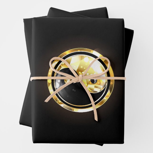 Gold Yin Yang on black Wrapping Paper Sheet (In situ)