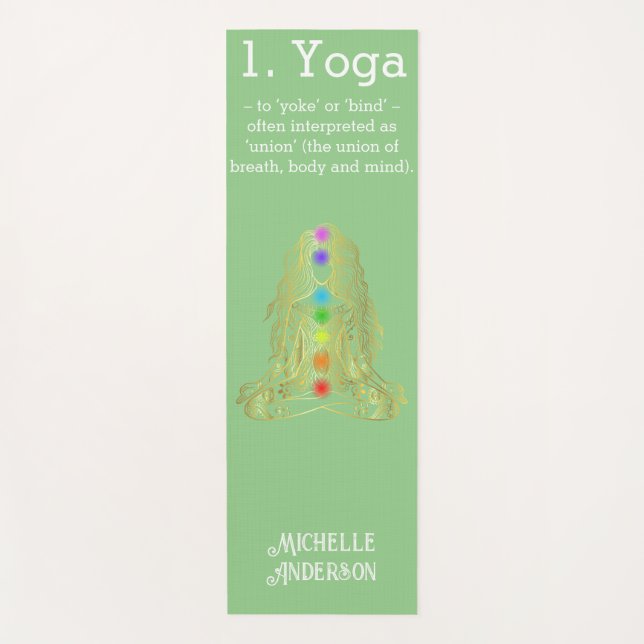 Gold Yoga Girl With Chakras Yoga Mat (Front)