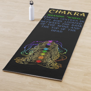 Gold Yoga Girl with Colourful Chakra Energy Yoga Mat