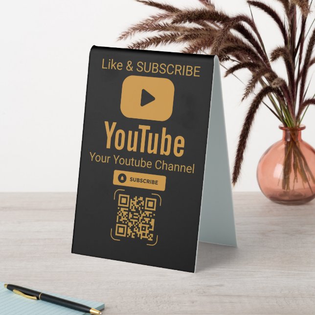 Gold YouTube Subscribe QR Code Black (In SItu (Table))