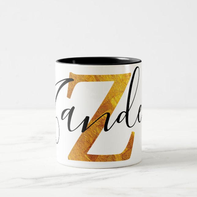Gold 'Z' Monogram w/ Personalised Name Two-Tone Coffee Mug (Center)